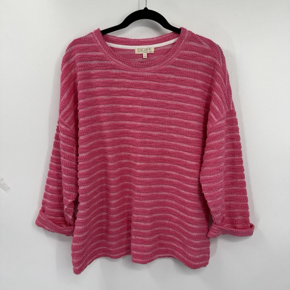 Escape by Habitat Striped Terry Top Medium Watermelon Pink Boxy Pullover Casual - Picture 11 of 11